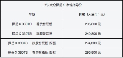 23.58万起 一汽-大众探岳X 正式上市